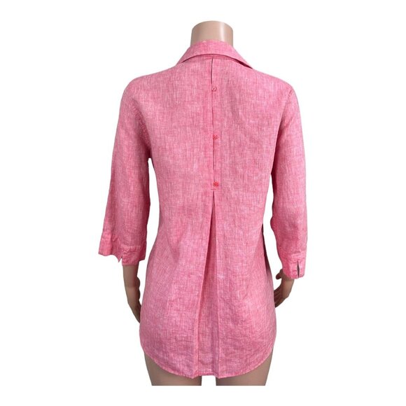 Chicos Womens Red 100% Linen No Iron Button Up Tunic Top Size 0 US S 3/4 Sleeve - Picture 8 of 15